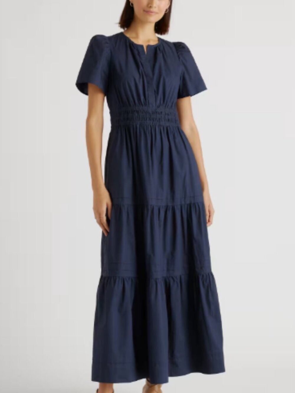 Quince 100% Organic Cotton Poplin Tiered Maxi Dress Navy - Small